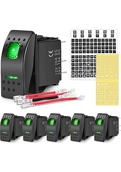 5-Pin Spst Salıncak Anahtarı, 20A/12V 10A/24V Geçiş Anahtarı, Yat Anahtarı 5p Kamyonlar, Tekneler, Arabalar ve Motosikletler Için, 6 Adet (Yurt Dışından) fırsatları