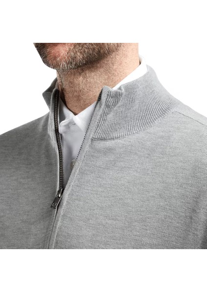 Yün Karışımı Yarım Fermuarlı Astarlı Kazak Heather Gray 90211