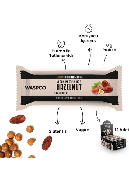 Fındıklı ve Hurmalı Vegan Protein Bar 40g x 12 Adet
