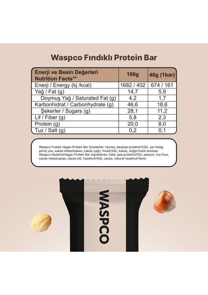 Fındıklı ve Hurmalı Vegan Protein Bar 40g x 12 Adet