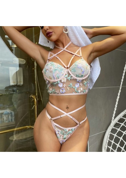 Kadın Mix Nakış Dantelli Transparan Balenli Bustiyer Külot Takımı fiyatları