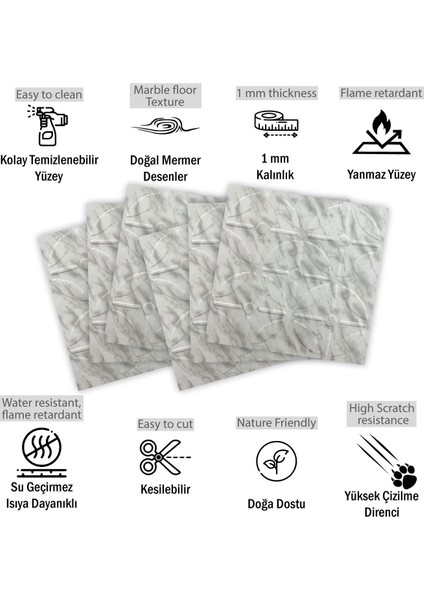 Kendinden Yapışkanlı 3D Kabartmalı Pvc Duvar Paneli Mermer Yuvarlak Desen 41x41 Cm/ 6 Adet /1 M²