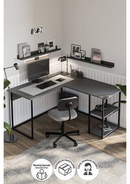 Çalışma Masası Ofis Masası Köşe Masa Bilgisayar Masası Odin Antrasit