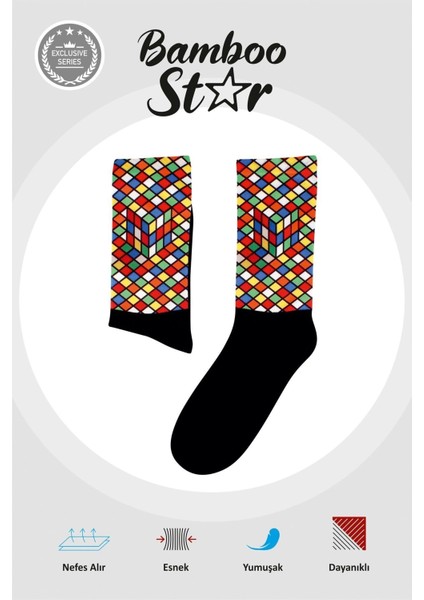 Rubik Küp - Zeka Kübü Illüstrasyon Çorap Dijital Baskılı Soket Çorap - Unisex fiyatları