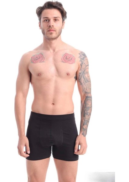 Erkek Boxer Siyah 3'lü Premium Paket Rahat Likralı Pamuklu Boxer