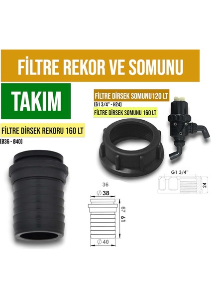 Filtre Rekor ve Somunu Takım 160 Lt