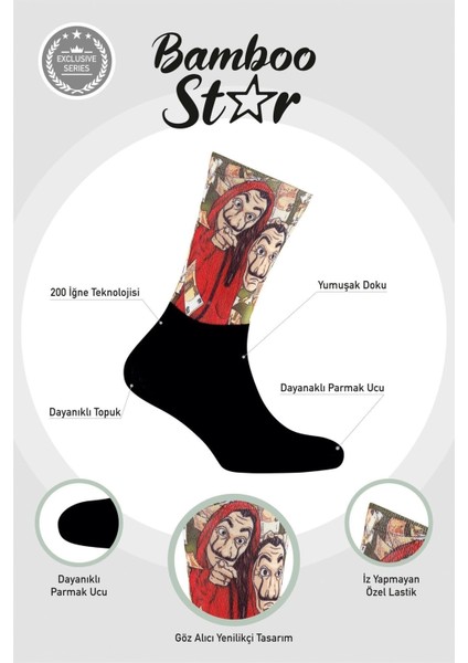 Unisex Çorap La Casa De Papel Maskeli - Salvador Dali Stili Dijital Baskılı Soket Çorap