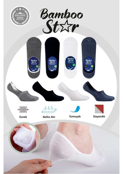 Erkek Babet Asorti Çorap Dikişsiz Görünmez Kaydırmaz Topuk Silikonlu Premium 4'lü Paket
