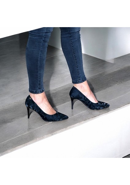 Siyah Deri Kamuflaj Desen Stiletto