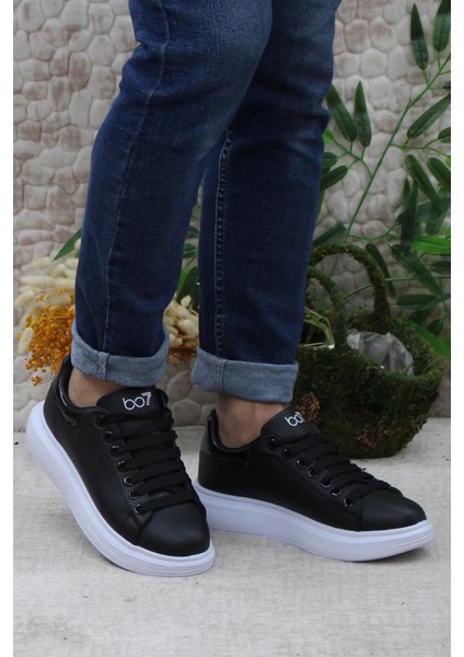 B-150 Siyah Beyaz Rahat Kalın Taban Sneaker Erkek Spor Ayakkabı fiyatları