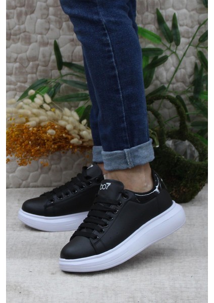 B-150 Siyah Beyaz Rahat Kalın Taban Sneaker Erkek Spor Ayakkabı modelleri
