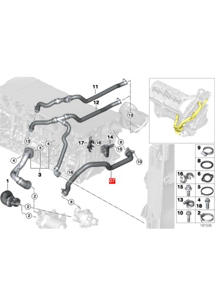 Motor Radyatör Hortumu Soğutma Suyu Hortumu 11537581063 Bmw 7' F01 F02 5'F10 F11 Için (Yurt Dışından)