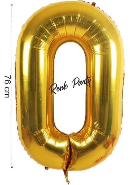 Folyo Balon 0 Rakamı Helyum Balon 76 cm Gold Renk - 0 Yaş Balonu - 0 Rakam Balon - 34 Inch