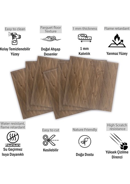 Kendinden Yapışkanlı 3D Kabartmalı Pvc Antik Baklava Desen 41x41 cm/ 6 Adet /1 m²