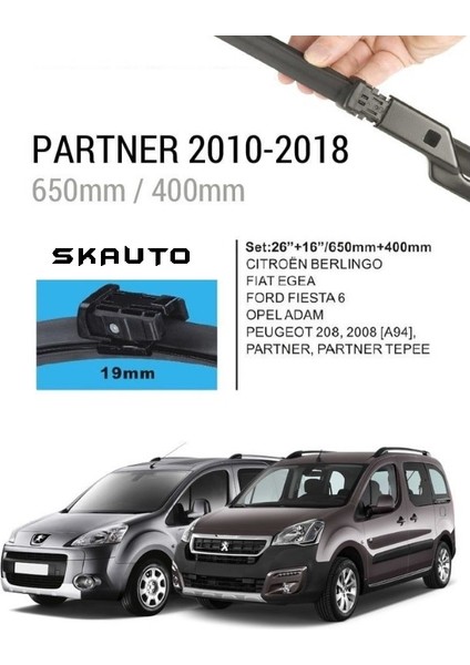 Peugeot Partner Ön Cam Muz Silecek Takımı (2010-2018)
