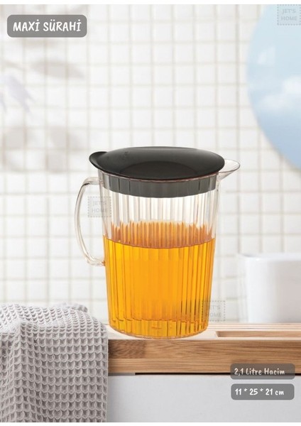 Siyah Kapaklı Sürahi Plastik 2,1 Litre Bpa Free