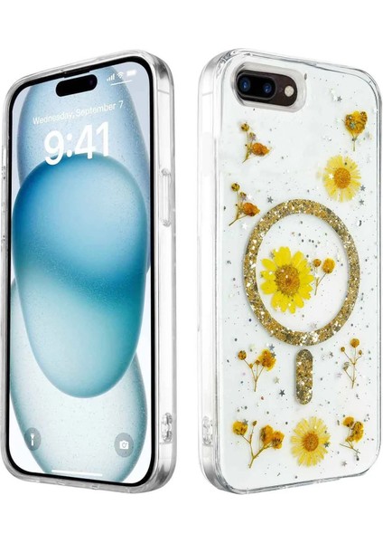Iphone 7 Plus Kılıf Daisy Simli Magsafe Kapak - Gold Mrayd