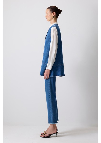Gold Düğmeli Denim Tunik