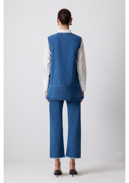 Gold Düğmeli Denim Tunik