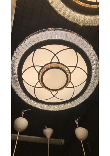 40CM Çapında Kristal Taşlı Üç Renk LED Plafonyer Avize fiyatları
