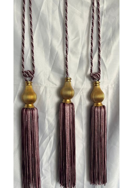 Bordo ve Pembe Karışımı Braçol Kornişe Takma (Üçlü Set) Altın Kuka Tavan Yan Bağlama Perde Toplama Aksesuarı Perde Bağlama Ipi