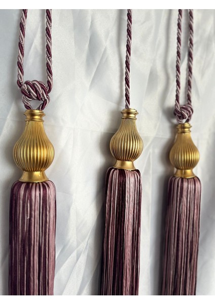 Bordo ve Pembe Karışımı Braçol Kornişe Takma (Üçlü Set) Altın Kuka Tavan Yan Bağlama Perde Toplama Aksesuarı Perde Bağlama Ipi