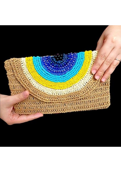 3070 Nazar Boncuk İşlemeli Kağıt Ip Clutch Çanta