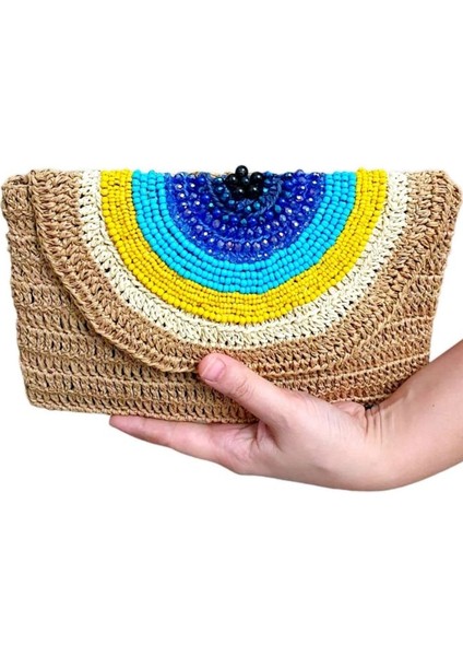 3070 Nazar Boncuk İşlemeli Kağıt Ip Clutch Çanta