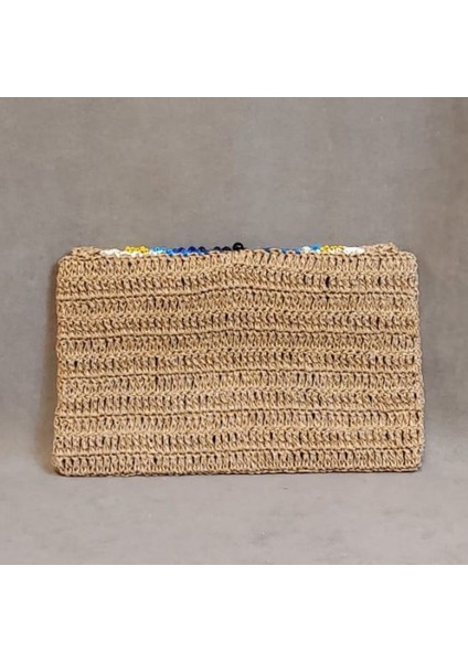 3070 Nazar Boncuk İşlemeli Kağıt Ip Clutch Çanta