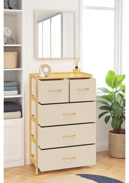 Bambu 5 Çekmeceli Dolap Organizer Çok Amaçlı Düzenleyici Şifonyer DB-0013