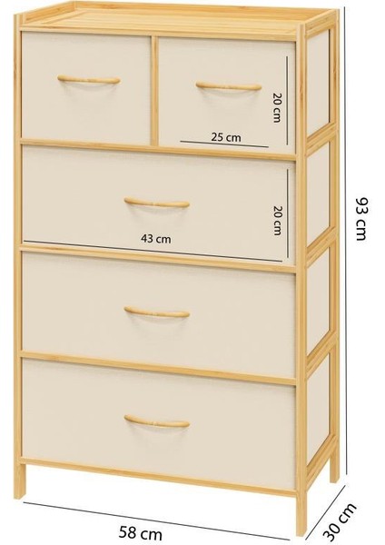 Bambu 5 Çekmeceli Dolap Organizer Çok Amaçlı Düzenleyici Şifonyer DB-0013