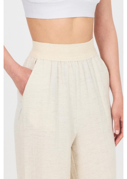 Natural Bel Lastikli Müslin Keten Bol Paça Pantolon 4719A fırsatları