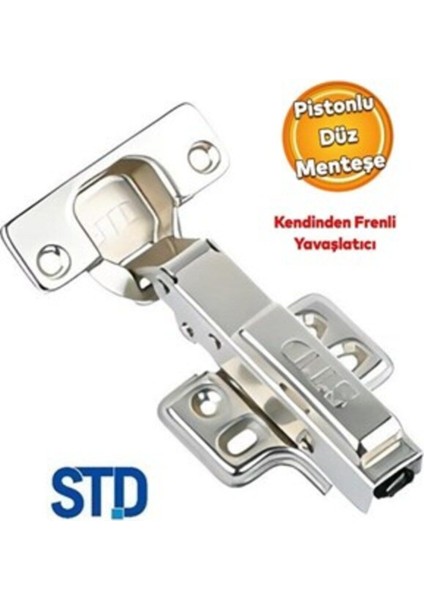 Frenli Pistonlu Düz Menteşe (Yavaş Kapanan) (6 Adet) - Taban Dahil