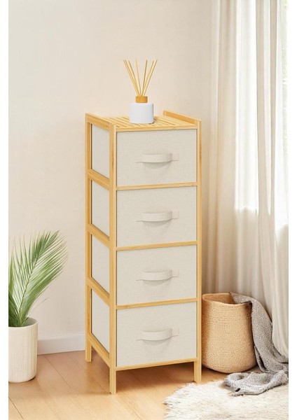 Bambu 4 Çekmeceli Dolap Organizer Çok Amaçlı Düzenleyici Şifonyer DB-0014