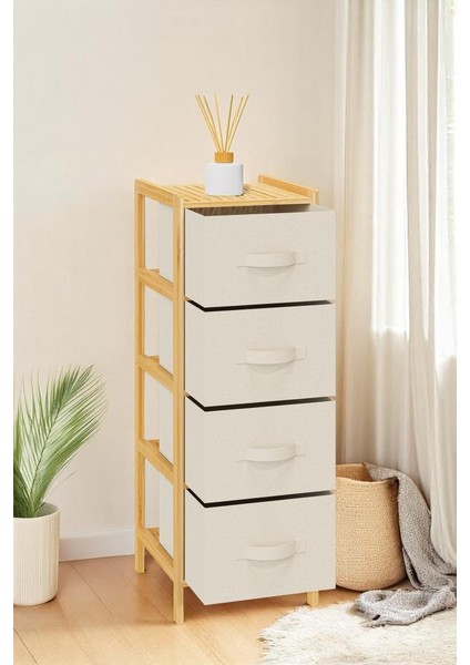 Bambu 4 Çekmeceli Dolap Organizer Çok Amaçlı Düzenleyici Şifonyer DB-0014