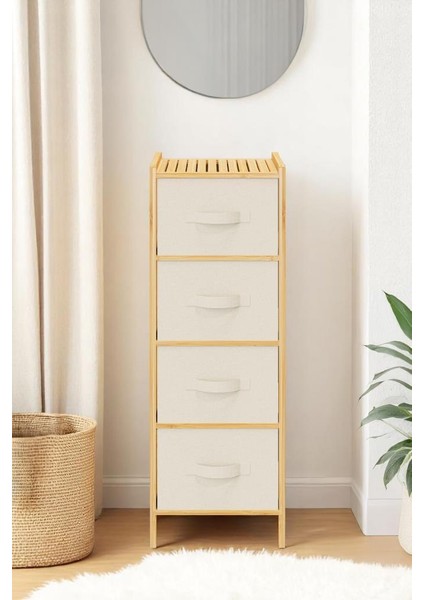 Bambu 4 Çekmeceli Dolap Organizer Çok Amaçlı Düzenleyici Şifonyer DB-0014