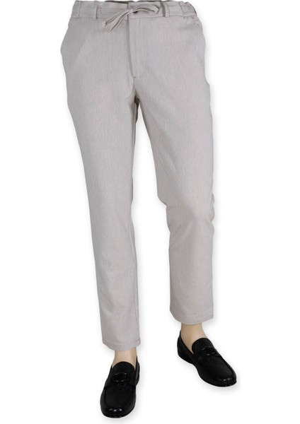 Erkek Terleme Yapmaz Beli Lastikli Bağcıklı Jogger Pantolon 2832-BEJ
