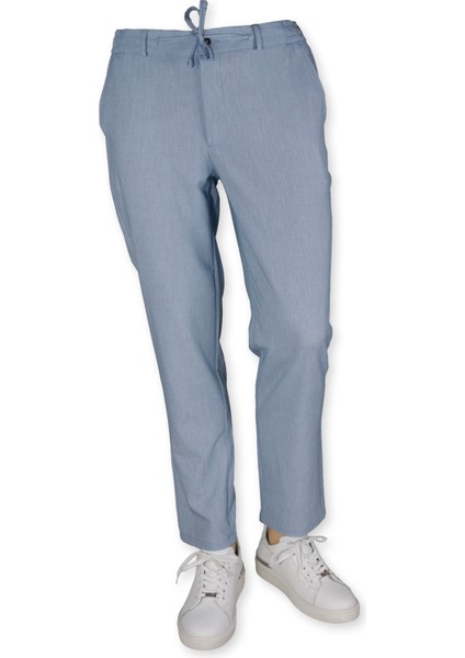 Erkek Terleme Yapmaz Beli Lastikli Bağcıklı Jogger Pantolon 2832-MAVİ