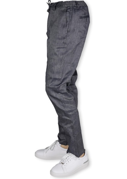 Erkek Beli Lastikli Bağcıkşı Relax Fit Düz Paça Jogger Pantolon-Lacivert modelleri