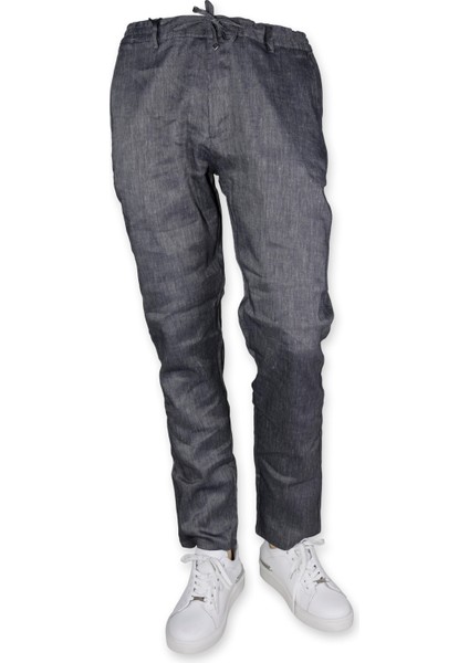 Erkek Beli Lastikli Bağcıkşı Relax Fit Düz Paça Jogger Pantolon-Lacivert