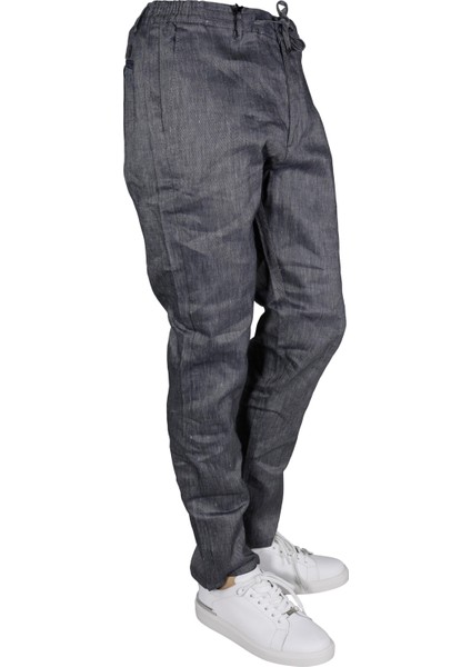 Erkek Beli Lastikli Bağcıkşı Relax Fit Düz Paça Jogger Pantolon-Lacivert