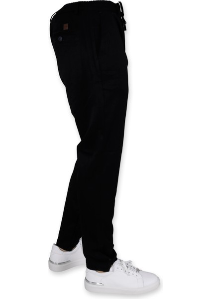 Erkek Beli Lastikli Bağcıklı Slim Fit Düz Paça Jogger Pantolon 0300-SİYAH fiyatları