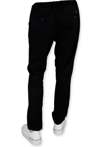 Erkek Beli Lastikli Bağcıklı Slim Fit Düz Paça Jogger Pantolon 0300-SİYAH fırsatları