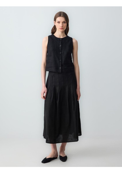 Siyah Rahat Kesim Normal Bel Uzun Keten Etek