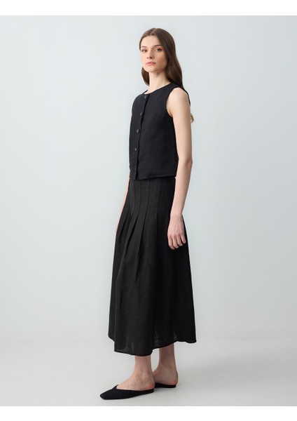 Siyah Rahat Kesim Normal Bel Uzun Keten Etek fiyatları