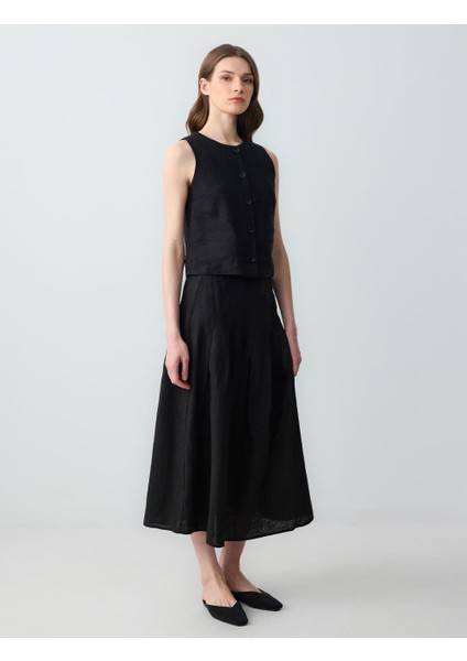 Siyah Rahat Kesim Normal Bel Uzun Keten Etek modelleri