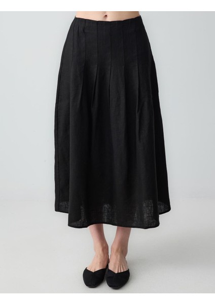 Siyah Rahat Kesim Normal Bel Uzun Keten Etek fırsatları