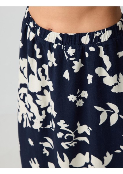 Siyah Yüksek Bel Desenli Keten Midi Etek indirimleri