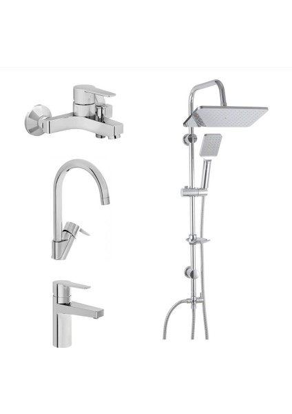 Nora S Banyo Bataryası + Lavabo Bataryası + Eviye Bataryası + Duxxa Mirage Duş Seti