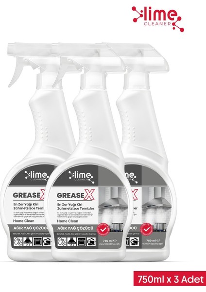 Greasex Süper Güçlü Yağ Çözücü Sprey Anında Etki Kolay Temizlik - Hızlı ve Etkili Yağ Çözücü 750 ml x 3 Adet